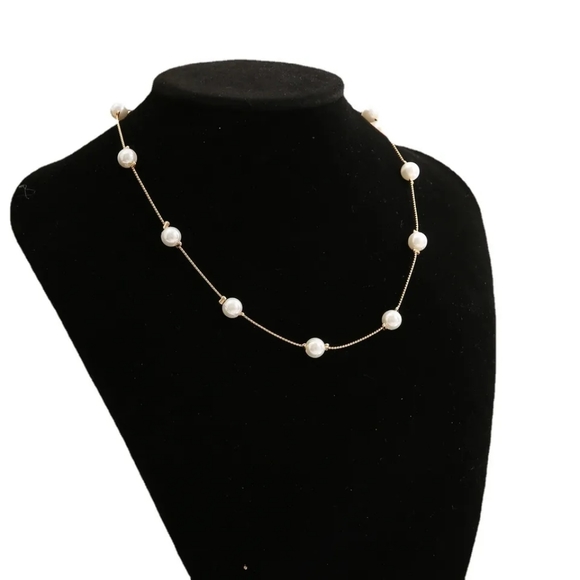 NEW BIG LARGE SIMPLE TRENDY PEARL GOLD CLAVICLE CHOKER CHAIN NECKLACE - Picture 3 of 3